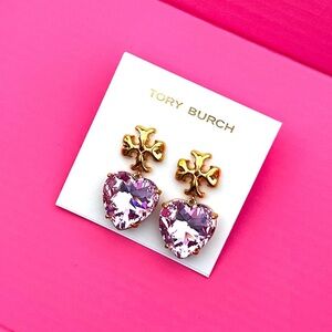 Pink 💖Tory Burch Crystal Heart Earrings Kira gold logo studs miller earring